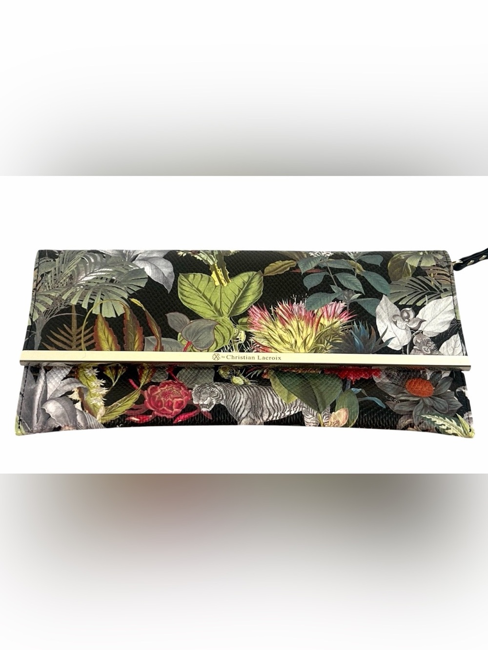 Christian Lacroix multicolor wristlet/clutch/chain bag tropical/floral/ jungle